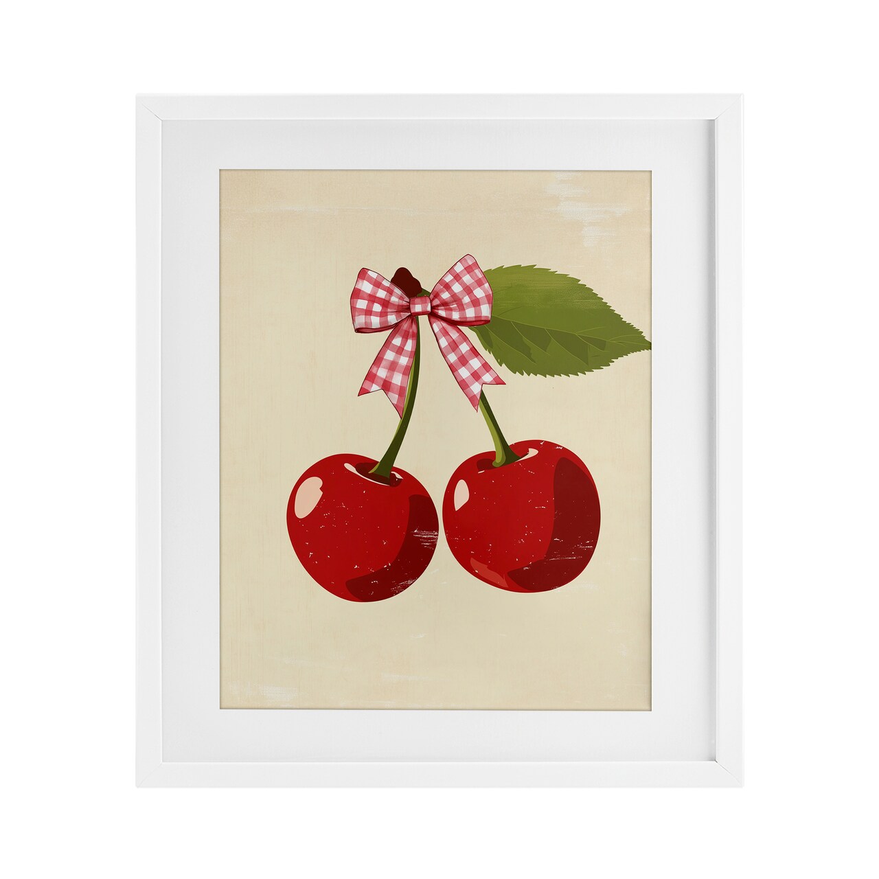 Stupell Industries Cherries with Pink Plaid Bow Framed Print Under Glass, design by Christine Simpson Art